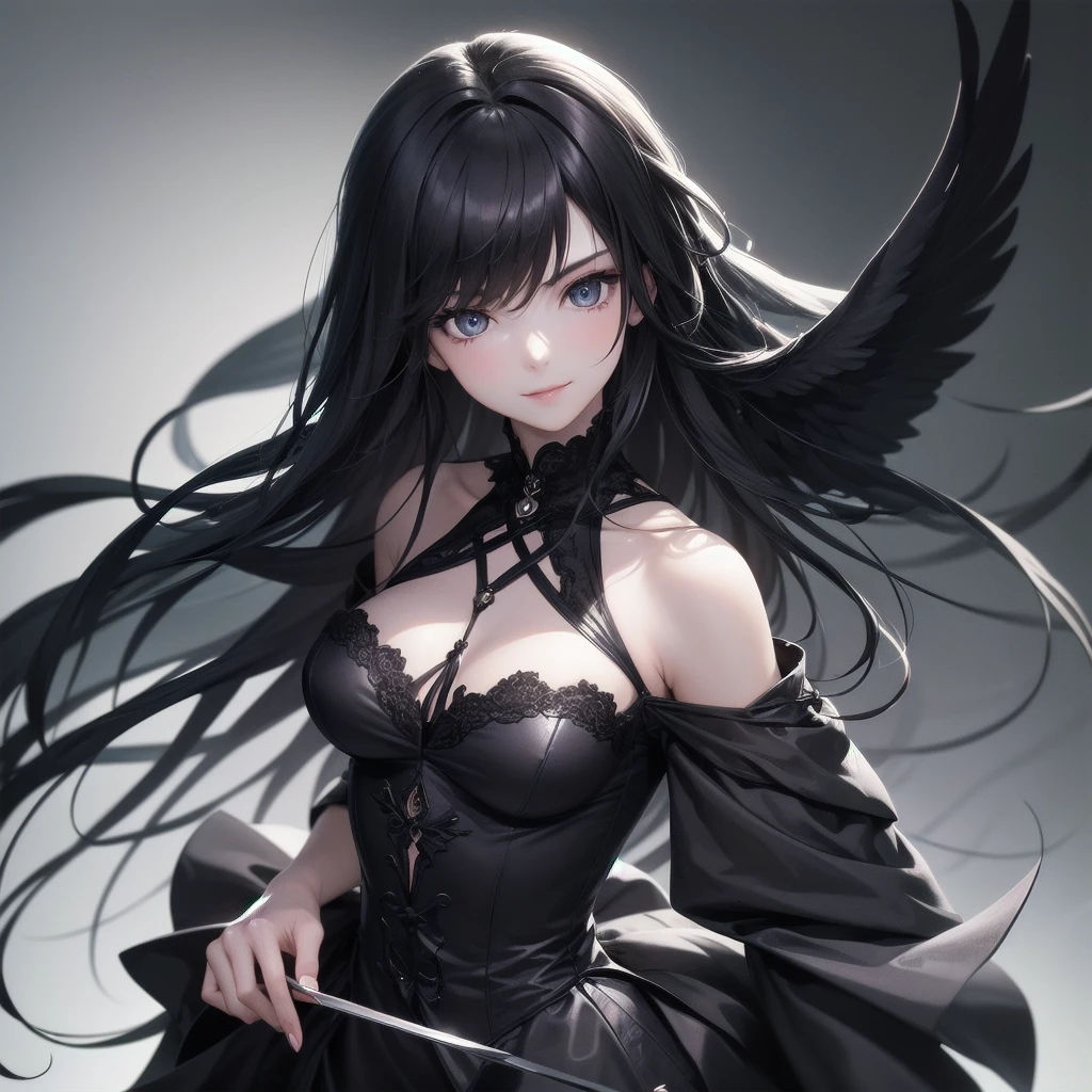 1 Girl, Mysterious look, Sharp Eye, long, flowing black hair, Gothic Costume, enigmatic smile, Pale complexion, Elegant Features BREAK Dramatic High Angle Shot, (Bird&#39;s Eye View:1.2), Symmetrical Configuration, Monochromatic, Deep Shadow, Subtle highlights, Spooky atmosphere, Artistic Details BREAK Ancient Cathedral, Stained Glass Windows, Decorative pillars, Flickering Candle, Ethereal atmosphere, Secret Whispers, Timeless beauty, Absurd, High resolution, Individuality, masterpiece