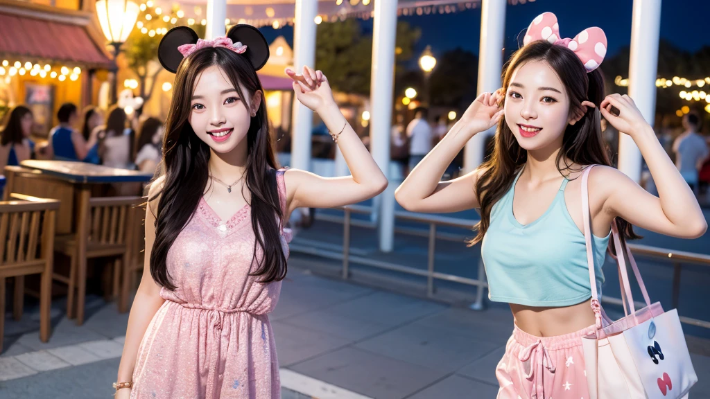 Play with Disney friends、Cruise to the sea、Mickey、Minnie、Fun atmosphere、A cute smiling 20-year-old girl