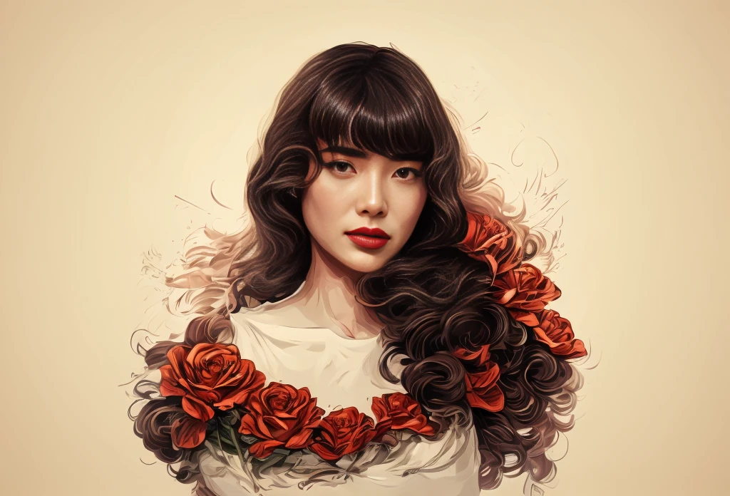 there is a woman with black hair and a flower in her hair, vector art by mads berg, winner of the behance contest, digital art, in digital illustration style, 1950s illustration style, beautiful retro art, stylish digital illustration, beautiful artwork illustration beautiful, elegant retro illustration digital art, digital illustration -, stunning digital illustration