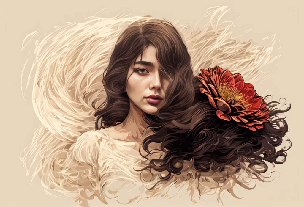 there is a woman with black hair and a flower in her hair, vector art by mads berg, winner of the behance contest, digital art, in digital illustration style, 1950s illustration style, beautiful retro art, stylish digital illustration, beautiful artwork illustration beautiful, elegant retro illustration digital art, digital illustration -, stunning digital illustration