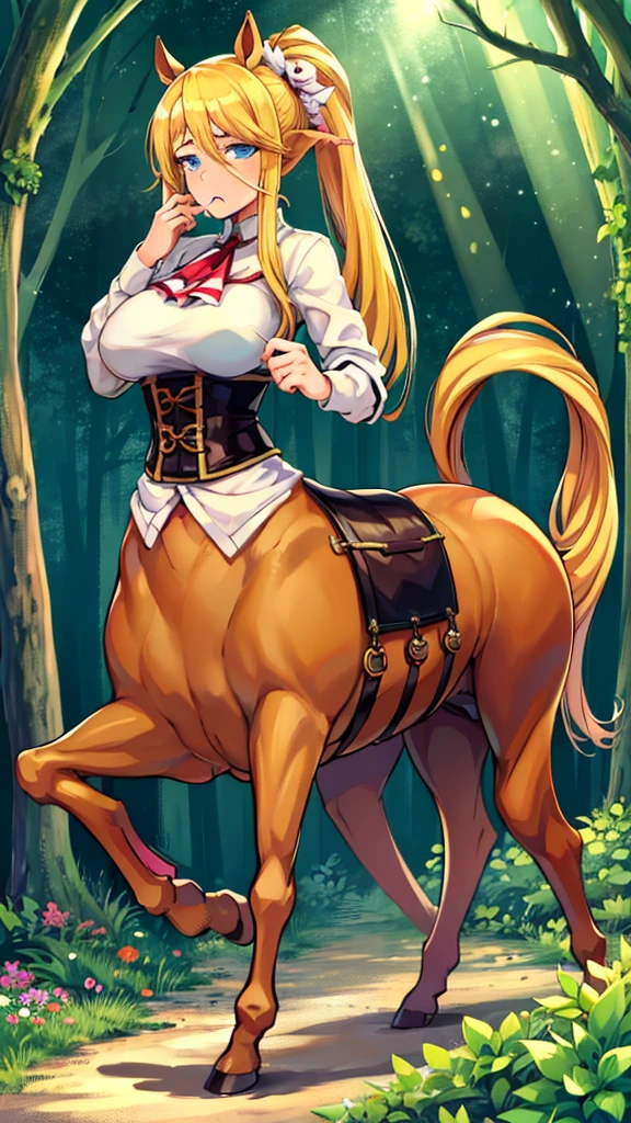 Anime centaur.1 girl. Cutie. Centaur girl. Half-human. Monster girl. Centaur. The girl is a horse. Blonde. Long hair. Hair ornament. Her hair is pulled back into a high ponytail. Blue eyes. Beautiful eyes. Perfect eyes. Expressive eyes. Ideal face. Face about to sneeze
Sneezing face. Beautiful nose. Snotty nose. After sneezing, long snot hangs from the nose. 16 years. Big breasts. Beautiful breasts. Girl knight. Centaur knight. She is ill. She got sick. She has allergies. She has a runny nose. Nasal mucus. She has snot. She wants to sneeze. She needs to sneeze. She has a strong, desperate urge to sneeze. She sneezes. She sneezes. Splashes of snot fly to the sides. Snot flows from the nose. She's on her period. Her crotch is bleeding. She has urinary incontinence. She wants to pee. She needs to pee.
She has a strong, desperate urge to pee. Hand on the aroma. Creaco squeezes his crotch. Trettperineum. She described. Urine pours onto the ground. In the middle of the forest. Ideal anatomical body. The lower part of the body is equine. Horse slender legs. Hooves instead of legs. White linen blouse. Light plate armor - corset. Skirt. No panties. Standing. Full height. Beautiful character design. Shiny skin. Whole body. NFS. Official art. Extremely detailed CG Unity 8k wallpaper. Ideal lighting. Ultra high resolution 4K. Super detailed 8K. A high resolution.