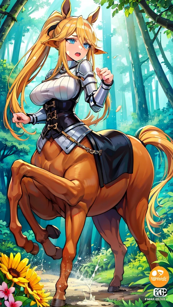 Anime centaur.1 girl. Cutie. Centaur girl. Half-human. Monster girl. Centaur. The girl is a horse. Blonde. Long hair. Hair ornament. Her hair is pulled back into a high ponytail. Blue eyes. Beautiful eyes. Perfect eyes. Expressive eyes. Ideal face. Face about to sneeze
Sneezing face. Beautiful nose. Snotty nose. After sneezing, long snot hangs from the nose. 16 years. Big breasts. Beautiful breasts. Girl knight. Centaur knight. She is ill. She got sick. She has allergies. She has a runny nose. Nasal mucus. She has snot. She wants to sneeze. She needs to sneeze. She has a strong, desperate urge to sneeze. She sneezes. She sneezes. Splashes of snot fly to the sides. Snot flows from the nose. She's on her period. Her crotch is bleeding. She has urinary incontinence. She wants to pee. She needs to pee.
She has a strong, desperate urge to pee. Hand on the aroma. Creaco squeezes his crotch. Trettperineum. She described. Urine pours onto the ground. In the middle of the forest. Ideal anatomical body. The lower part of the body is equine. Horse slender legs. Hooves instead of legs. White linen blouse. Light plate armor - corset. Skirt. No panties. Standing. Full height. Beautiful character design. Shiny skin. Whole body. NFS. Official art. Extremely detailed CG Unity 8k wallpaper. Ideal lighting. Ultra high resolution 4K. Super detailed 8K. A high resolution.