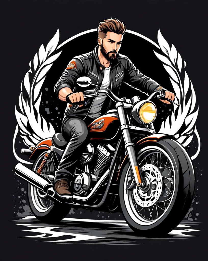 breathtaking biker, t shirt design, flat-colors, vector, ((black backdrop)) . awardwinning, proffesional, highy detailed