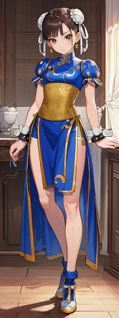 chun-li,((masterpiece)), ((best quality)), ((ultra detailed)), ((kawaii)), cute, (lovely), ((extremely detailed)), ((8K)), (beautiful),flat breast, tiny breast,full body