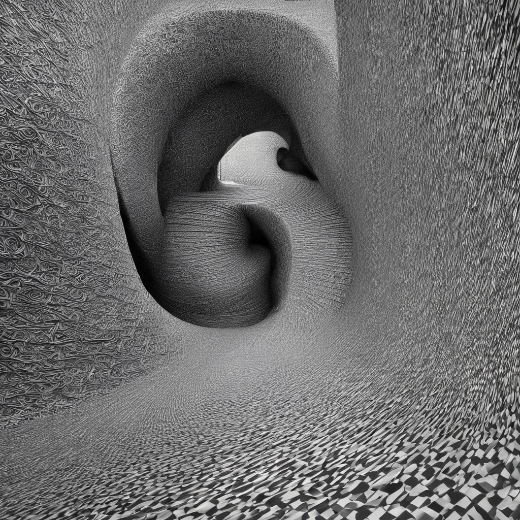 The journey to the end of the world begins，Black and white twisted spirals，Precise building structure