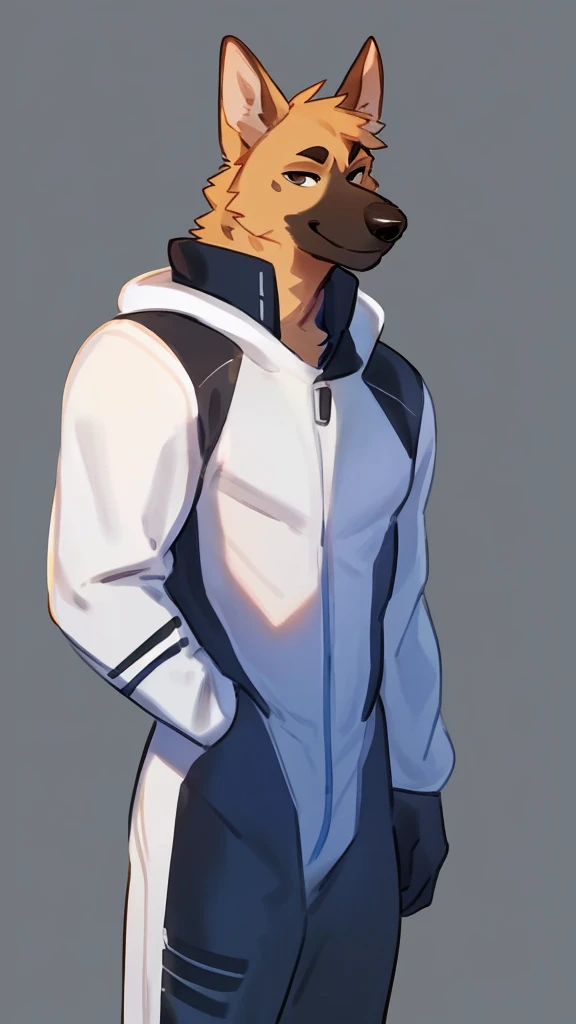 By bebebebebe, by lostgoose, by goonie-san, solo, ((snout, ears)), canine, (German Shepherd), male, smirking, (slim, muscular), spacesuit