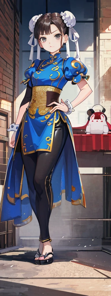 chun-li,((masterpiece)), ((best quality)), ((ultra detailed)), ((kawaii)), cute, (lovely), ((extremely detailed)), ((8K)), (beautiful),flat breast, tiny breast,full body