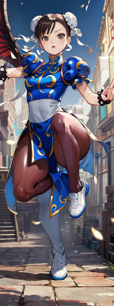 chun-li,((masterpiece)), ((best quality)), ((ultra detailed)), ((kawaii)), cute, (lovely), ((extremely detailed)), ((8K)), (beautiful),flat , tiny breastbody