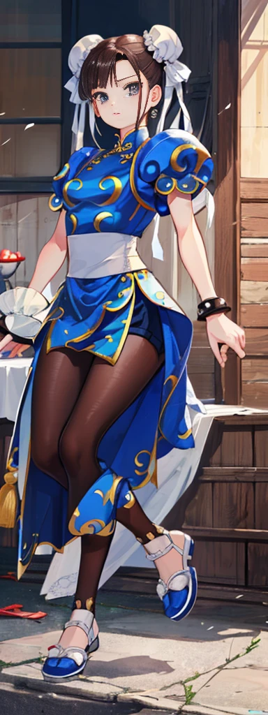 chun-li,((masterpiece)), ((best quality)), ((ultra detailed)), ((kawaii)), cute, (lovely), ((extremely detailed)), ((8K)), (beautiful),flat breast, tiny breast,full body