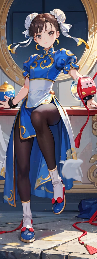 chun-li,((masterpiece)), ((best quality)), ((ultra detailed)), ((kawaii)), cute, (lovely), ((extremely detailed)), ((8K)), (beautiful),flat breast, tiny breast,full body