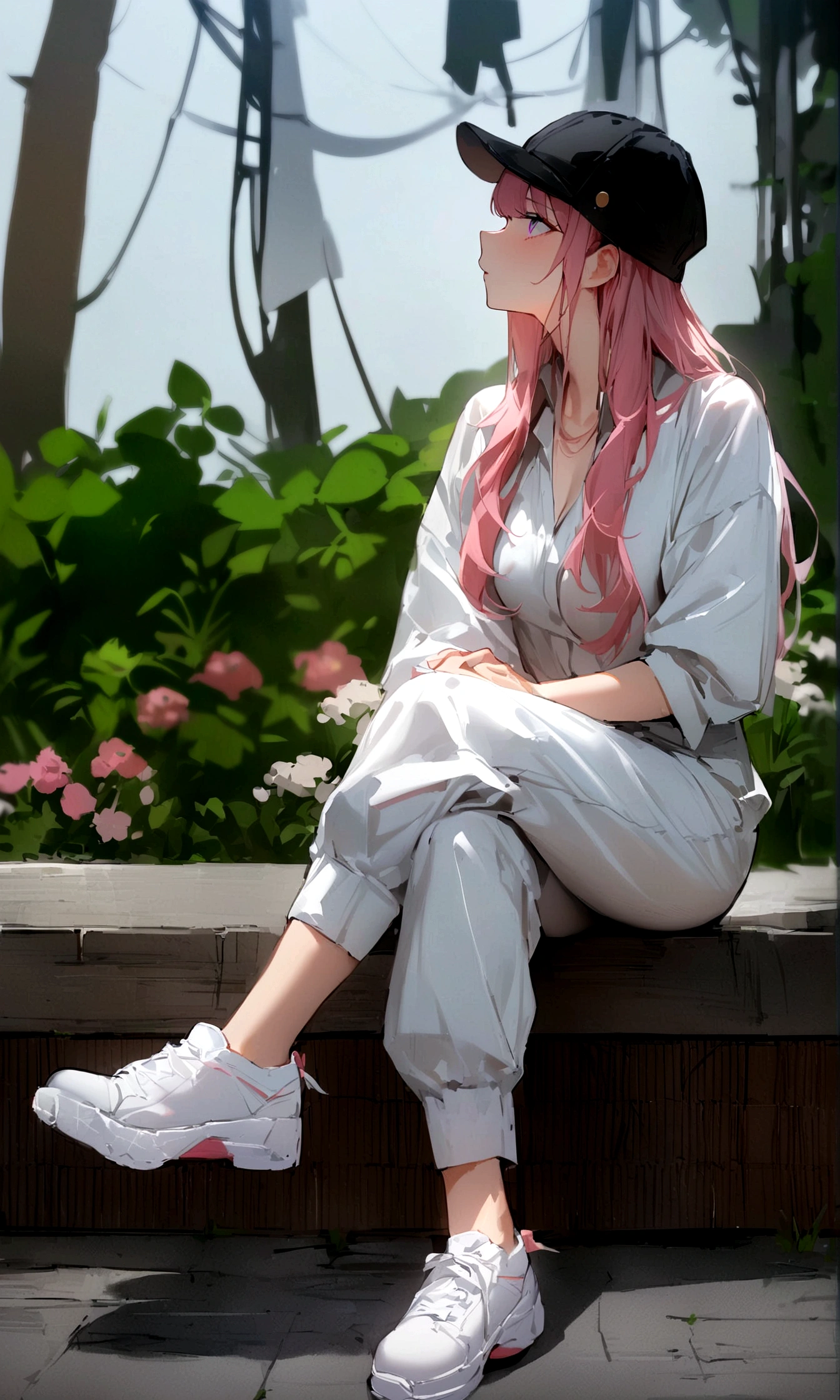profile、Pink Hair, High resolution, 1 Girl, Korean, Eyes with heterochromia, best quality, (masterpiece), best quality, 1girl, (独奏:1.1), Lens 135mm f1.8, highly detailed, intricate, (sketch:0.8), (white background:1.1),
