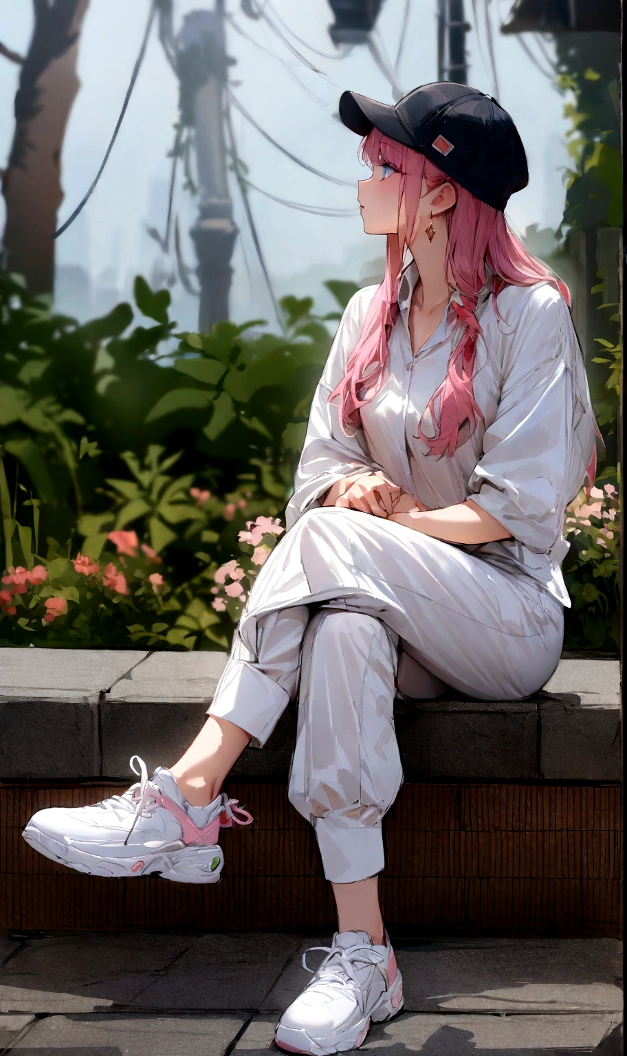 profile、Pink Hair, High resolution, 1 Girl, Korean, Eyes with heterochromia, best quality, (masterpiece), best quality, 1girl, (独奏:1.1), Lens 135mm f1.8, highly detailed, intricate, (sketch:0.8), (white background:1.1),