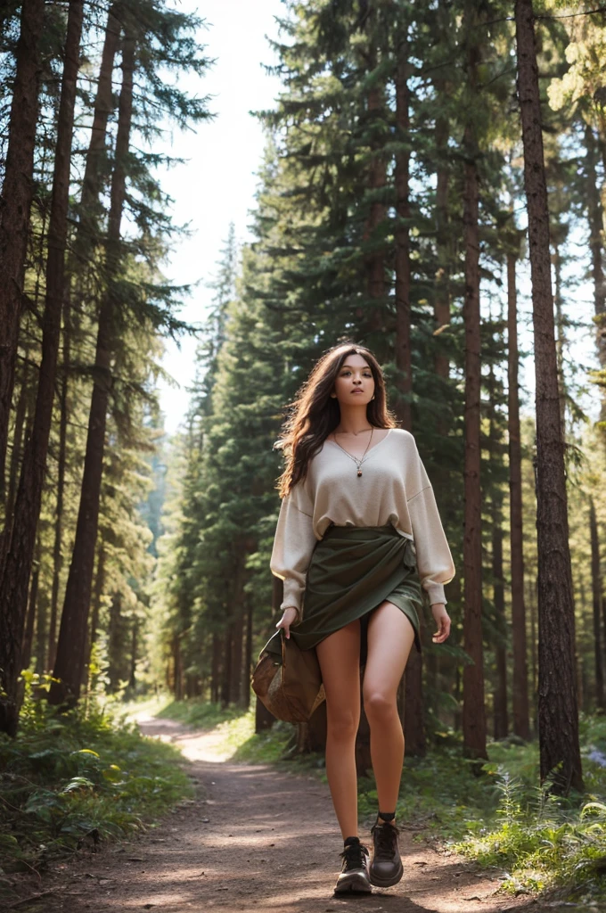 Many beautiful women walk through the wilderness