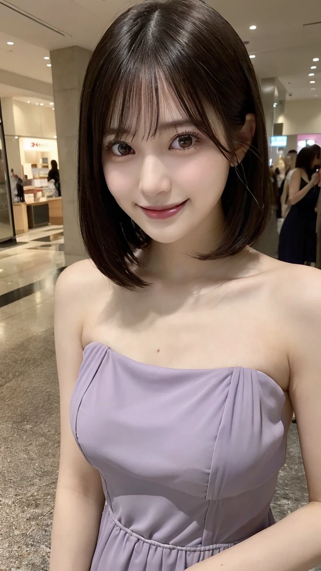 (Ultra-realistic), (An illustration), (high resolution), (8K), (very detailled), (最高のAn illustration),(CRU photo, best qualityer), (真实感, photorrealistic:1.4), Masterpiece artwork, Very delicate and beautiful, extremely detaild, 2k wallpaper, incredible, fine-details, very detailledなCGユニティ8kの壁紙, super verbose, high resolution, beautiful detailed girl, very detailledな目と顔, Beautiful detailed nose, beautiful detailed eyes,cinematic lighting,Perfect Anatomia,Perfect promotion,(a shy smile, beautiful face), ((perfect legs, perfect legs, perfect hands, perfect hands指, perfect arms, a shy smile, The mouth is perfect)), looking directly at the camera, Ear fringes and fringes、necklase、 (((beautiful japanese girl))) ((((((Uma beautiful japanese girl de 27 anos))))))、(((Huge G breasts))), (((attractive big breasts!!!!!!!))), (((huge boobies))), (((Full body writing))), (((pose em pé em um shopping center))), ((photo only)), ((Bblack hair)), (((slenderbody))), ((((beautiful smiling)))), ((((wearing a short lavender dress))), ((((wearing a short lavender dress))))
