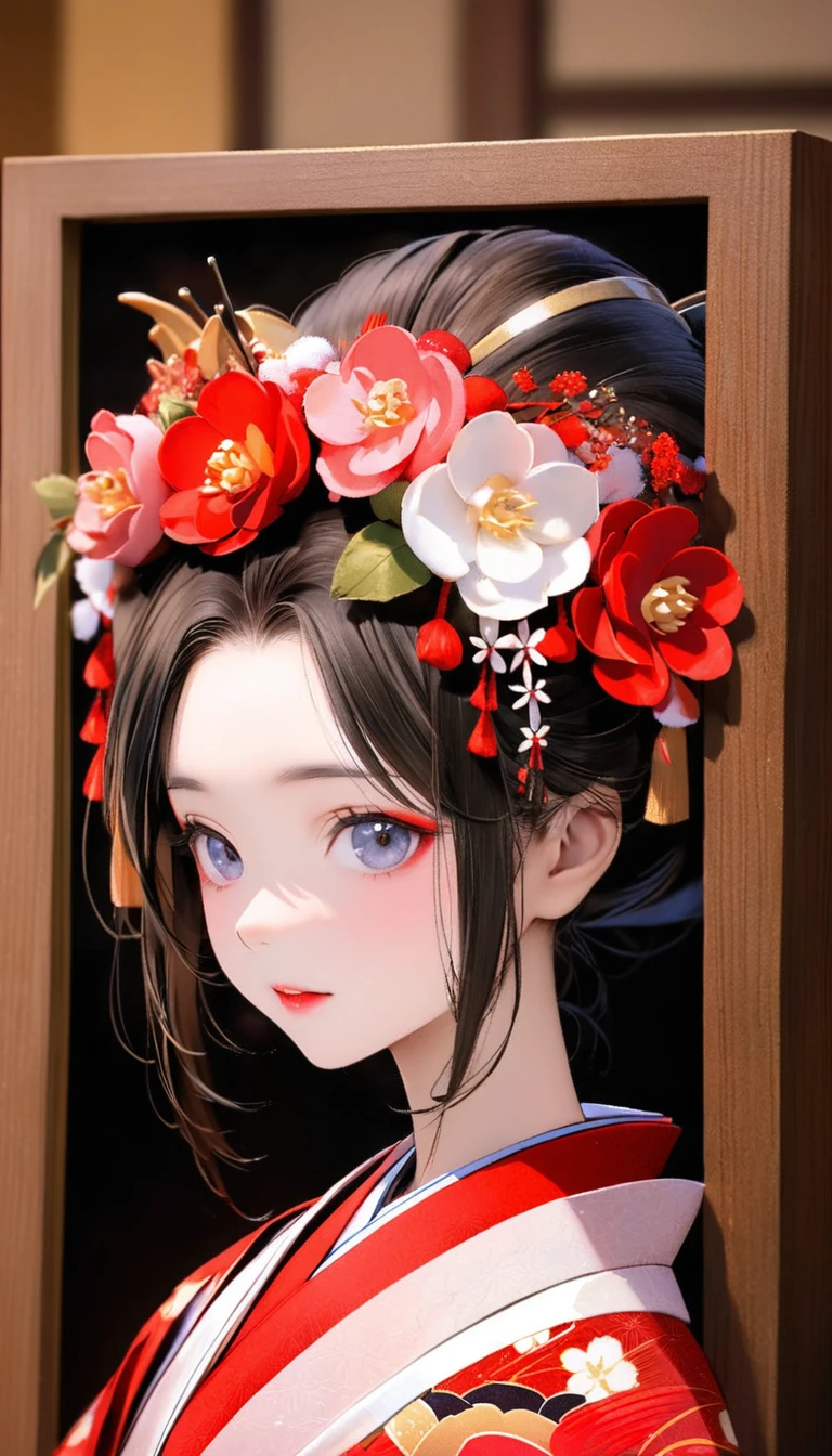 A 12-year-old princess wearing a red kimono and a flower crown, Traditional Japanese, traditional geisha clothing, Japanese women, Wearing Imperial Kimono, japanese geisha, geisha photo portrait, female geisha girl, elegant Japanese women, Japanese Kimono, In kimono, Traditional beauty, Wearing kimono and armor, portrait of geisha, wearing a haori, geisha　She gets an old man&#39;s dick shoved in her pussy