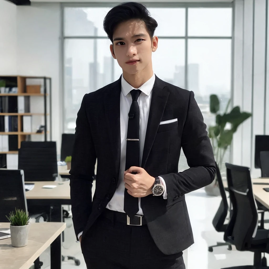 A man wearing neat office clothes was standing