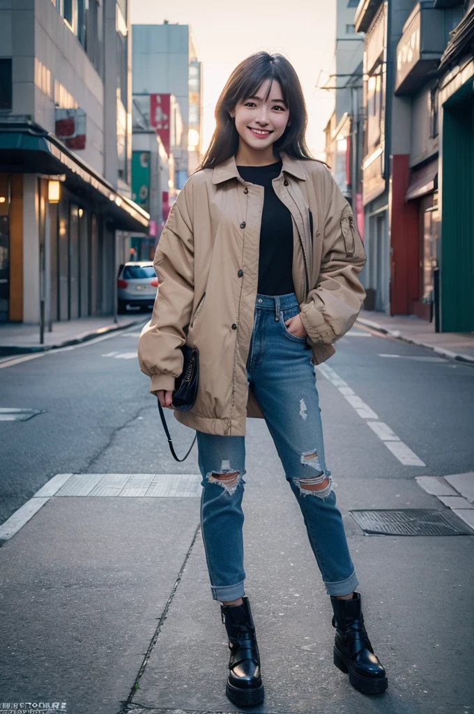 (photoRealstic:1.4),(hyper realisitic:1.4),(realisitic:1.3),(Smooth lighting:1.05),(Improved cinematic lighting:0.9),32k,1 girl,Realistic lighting,raytrace BREAK（japanes:1.2),Detailed eyes,16 years old,(smile :1.5),high fashion,(full body:1.4),(City 1.4)