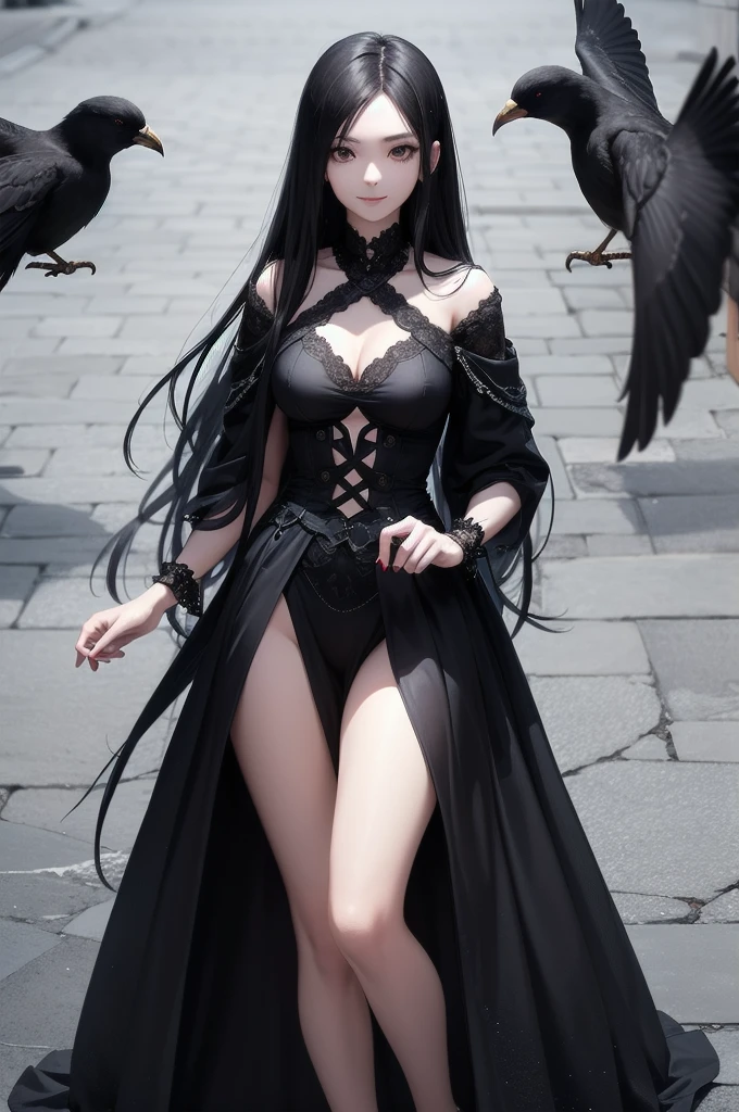 1 Girl, Mysterious look, Sharp Eye, long, flowing black hair, Gothic Costume, enigmatic smile, Pale complexion, Elegant Features BREAK Dramatic High Angle Shot, (Bird's Eye View:1.2), Symmetrical Configuration, Monochromatic, Deep Shadow, Subtle highlights, Spooky atmosphere, Artistic Details BREAK Ancient Cathedral, Stained Glass Windows, Decorative pillars, Flickering Candle, Ethereal atmosphere, Secret Whispers, Timeless beauty, Absurd, High resolution, Individuality, masterpiece