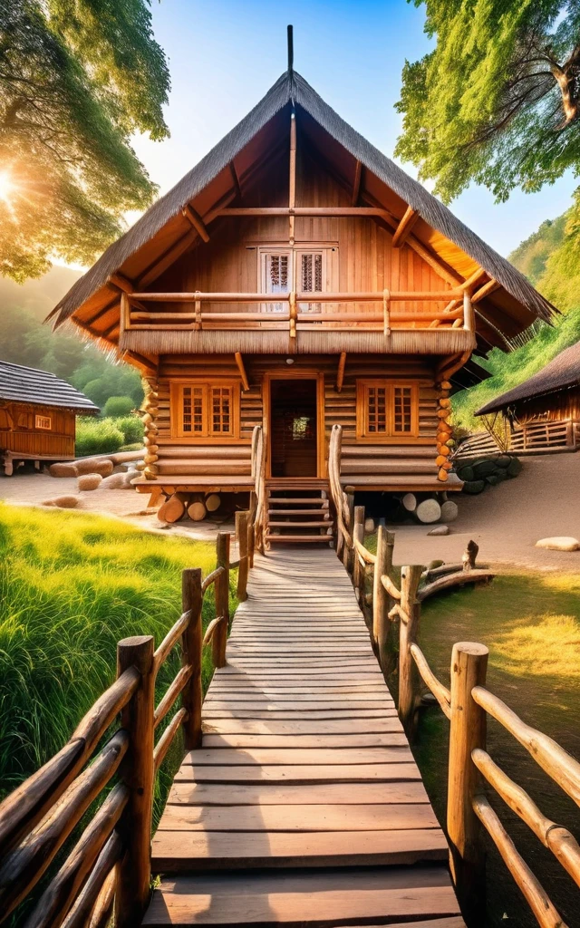 (Highest quality), masterpiece, Complex, High detail, Professional photos, 8K Ultra HD, Sharp focus, (Realistic photos:1.2),Show all on the book.Wooden hut