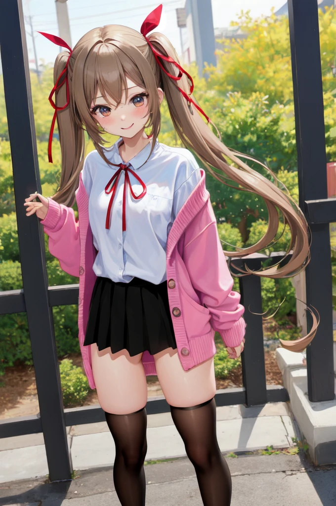 (masterpiece, best quality, extremely detailed, ultra-detailed),
BREAK
(1girl, solo, cute face, kawaii, face, a cute , happy, standing, 16-year-old),
BREAK
(long twintails, light brown hair, straight hair, brown eyes, medium breasts),
BREAK
(black thighhighs:1.3),
BREAK
(ribbon:1.5),
BREAK
(winter , Cardigan),
BREAK
(bow panties, white panties:1.3)