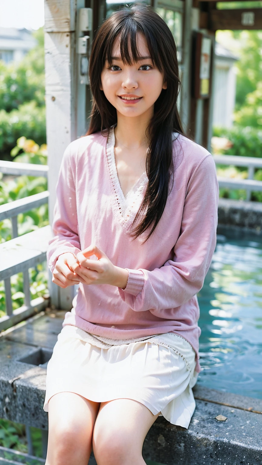 Portrait of a Japanese high school girl from the chest up。Her straight black hair is shoulder length、Bangs reach the eyebrows。Each and every hair is drawn in detail、Has a natural shine、It appears shiny where light hits it。

Facial detailsにこだわった描写。Her skin is healthy and、Even the pores and fine hairs are delicately expressed.。The cheeks have a natural pale pink color.、Fine freckles are visible。Her forehead has tiny wrinkles、I can see the facial wrinkles that appear when I smile。

The big brown eyes、The iris pattern is depicted in detail.、The pupil is clearly visible in the center。The light from the window is reflected in her eyes、The reflection of the light gives the eyes a little sparkle.。Thin blood vessels are visible in the whites of the eyes around the pupils.、It&#39;s becoming more realistic。Her eyelashes are long、Each piece is carefully drawn。Eyebrows in a natural shape、The flow of hair is clearly visible。The small unevenness of the skin between the eyebrows、Even the fine wrinkles around the eyes are depicted in detail.。

A small, high nose、I see a slight reflection of light on my nose、The shape of the nostrils is also drawn naturally.。鼻の周りのSkin Textureがリアルに表現されている。High cheekbones accentuate the contours of the face、The smooth curves of the cheeks are drawn.。

The mouth of a bright smile、I can see my pure white teeth。Lips are naturally pink、The texture and shine of the lips are realistically expressed.。There is a subtle shadow around the edge of the lips.、It has a three-dimensional effect。The surface of the teeth reflects subtle light.、The gums are a natural, healthy pink color.。

The smooth jaw and face line are beautifully shaped.、There is a slight shadow under the chin、The boundary with the neck is drawn naturally.。The fine muscle lines are visible on the neck.、Gives a healthy impression。

She is wearing a white blouse and a navy blue sailor uniform.、The uniform has a neatly tied red ribbon on the collar.。The texture and wrinkles of the clothing&#39;s fibers are also depicted in detail.。The background is a simple light color gradient.、It highlights her face and her clothes.。The natural light casts soft shadows on her face and clothing.、The light gives warmth to the skin。Facial details、Reflection in the eyes、Hair luster、Skin Texture、To the gloss of the lips、Everything is detailed down to the last detail.。