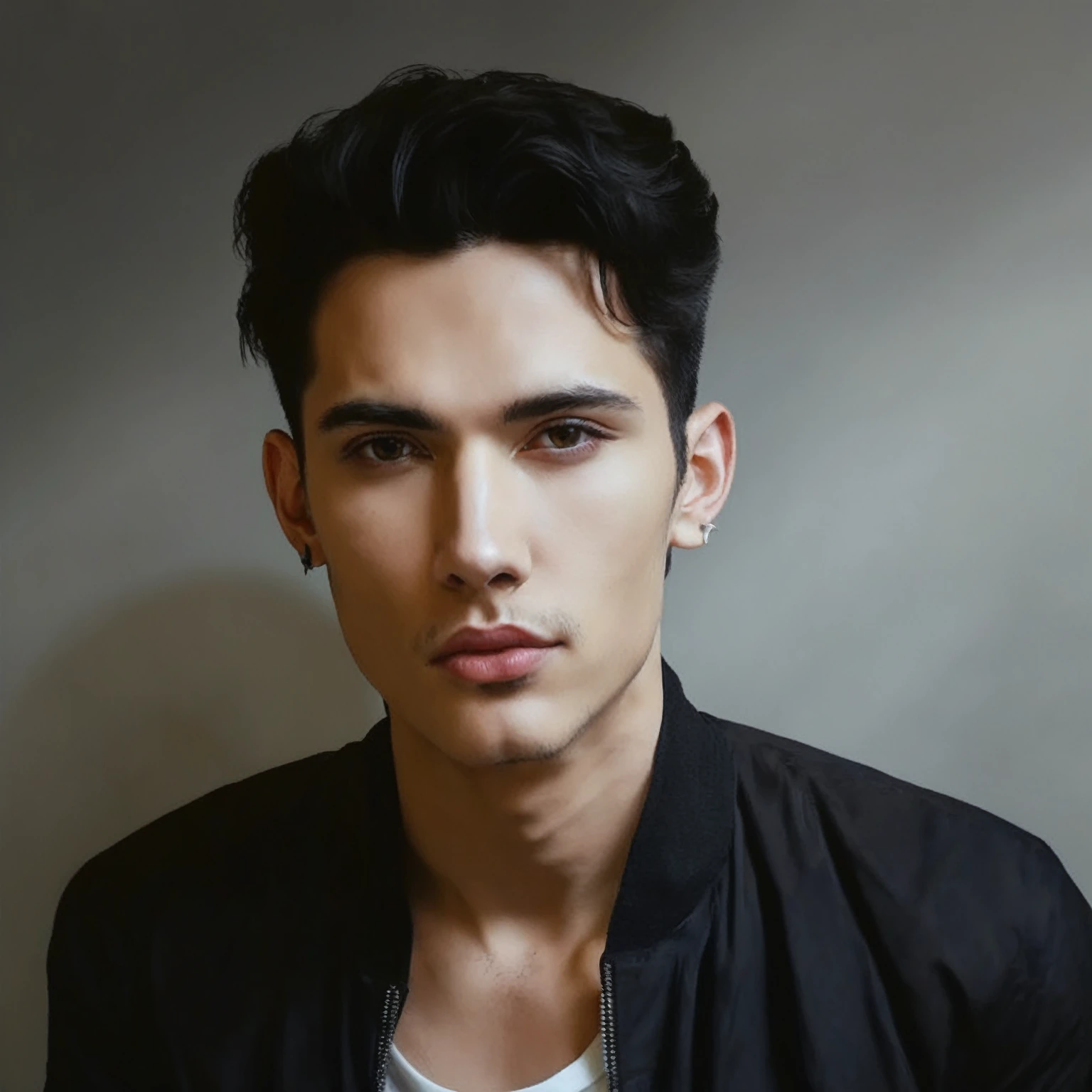 Arafed man in black jacket and white shirt posing for a photo., handsome young man face, beautiful male face, attractive and beautiful face, young man with beautiful face, perfect beautiful face, beautiful face and beautiful face, portrait of beautiful young man, inspired by Maximiliano Cercha, handsome stunning realistic, beautiful young man, anime portrait of a handsome man, beautiful face, gta style, tattoos