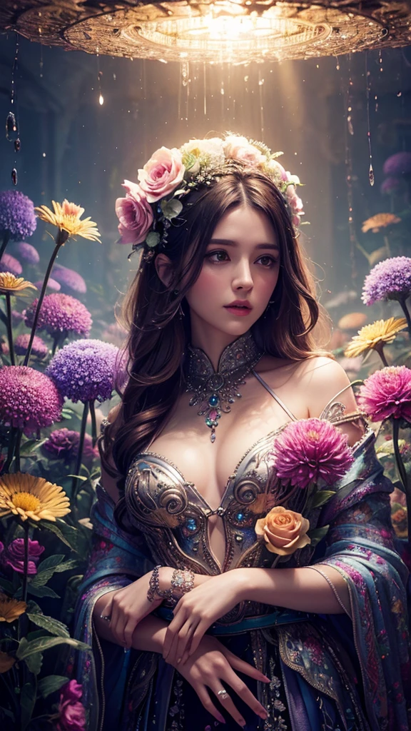 fog, light, dust, royal fractal, holographic cosmic flowers, illustration, mixed technique by Pablo Amaringo "Merriam, Nikolina Petolas, Peter Grik, Dariusz Klimczak, surreal hallucinatory, intricately detailed sharp focus", digital art, perfect composition, beautiful detailed, intricate, insanely detailed octane rendering trending on artstation, 8k art photography, photorealistic concept