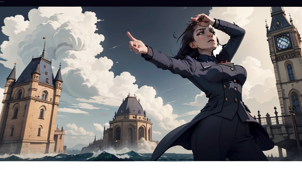 German Scene,Blue flag flying,Spectacular,Magnificent,style,Brunette Queen,Hitler hand gesture