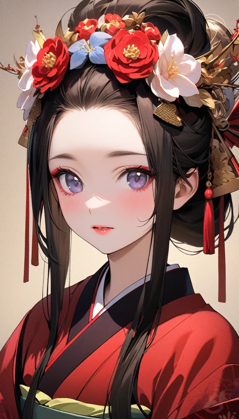 A 12-year-old princess wearing a red kimono and a flower crown, Traditional Japanese, traditional geisha clothing, Japanese women, Wearing Imperial Kimono, japanese geisha, geisha photo portrait, female geisha girl, elegant Japanese women, Japanese Kimono, In kimono, Traditional beauty, Wearing kimono and armor, portrait of geisha, wearing a haori, geisha　She gets an old man&#39;s dick shoved in her pussy