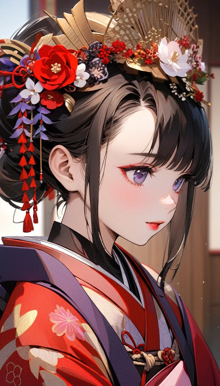 A 12-year-old princess wearing a red kimono and a flower crown, Traditional Japanese, traditional geisha clothing, Japanese women, Wearing Imperial Kimono, japanese geisha, geisha photo portrait, female geisha girl, elegant Japanese women, Japanese Kimono, In kimono, Traditional beauty, Wearing kimono and armor, portrait of geisha, wearing a haori, geisha She gets an old man's dick shoved in her pussy