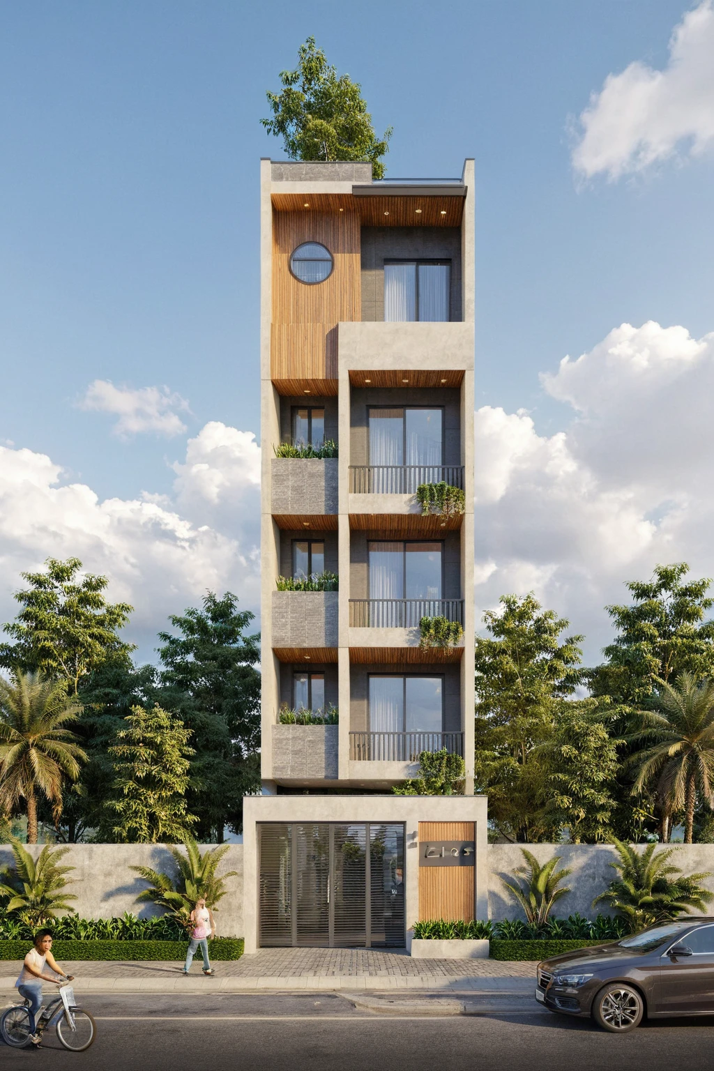 Raw photo,Masterpiece, high quality, best quality, authentic, super detail,
exterior, outdoors, house style modern on the street, glass windows, gate, wooden ceiling,
road,pavement, trees, sky, cloud, (daylight:1.1)