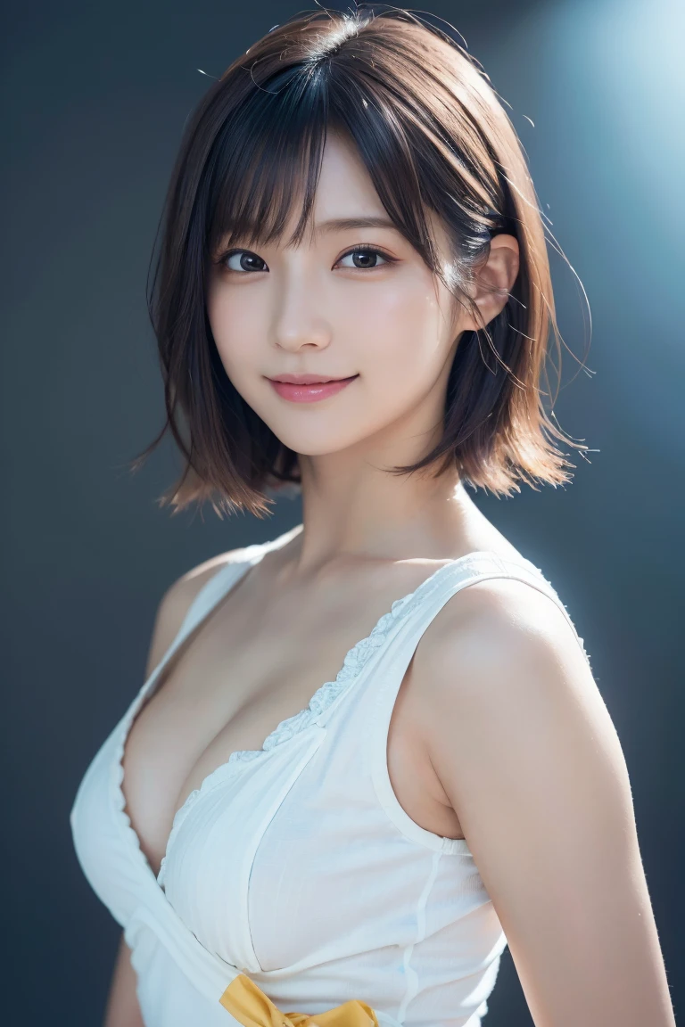 ((ビーチバレー:1.3)),1 girl,(wearing colorful stage costume:1.2),very beautiful japanese idol portrait,close up of face,(RAW photo,best quality),(real,realistic:1.4),(masterpiece),very delicate and beautiful,very detailed,2k wallpaper,amazing,finely detailed,highly detailed CG Unity 8K wallpaper,very detailed,high resolution,soft light,beautiful detailed girl,very detailed eyes and face,beautiful refined nose,finely beautiful eyes,cinema lighting,(simple light color background:1.3),(short hair),(bob),full anatomy,slender body,small breasts,smiling,,((ビーチバレー:1.3))