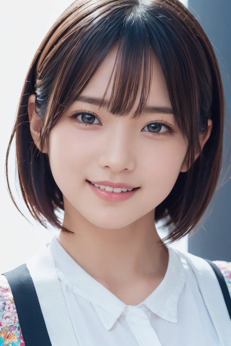 ((ビーチバレー:1.3)),1 girl, (Wearing colorful stage costumes:1.2), Very beautiful Japanese idol portraits, Face close-up, (RAW Photos, highest quality), (Realistic, Realistic:1.4), (masterpiece), Very delicate and beautiful, Very detailed, 2k wallpaper, wonderful, finely, Very detailed CG Unity 8K wallpaper, Very detailed, High resolution, Soft Light, Beautiful detailed girl, Very detailed目と顔, Beautiful and sophisticated nose, Finely beautiful eyes, Cinema Lighting, (Simple light color background:1.3), (short hair), (Bob), Complete Anatomy, Slender body, Small breasts, smile,((ビーチバレー:1.3))