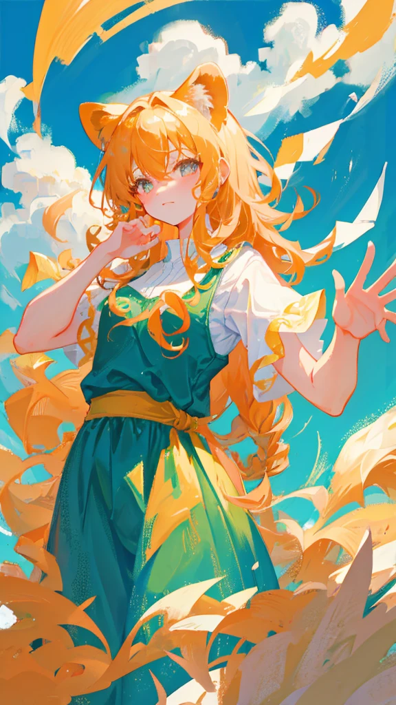 Lion、cute、The girl waves her hand and says goodbye.