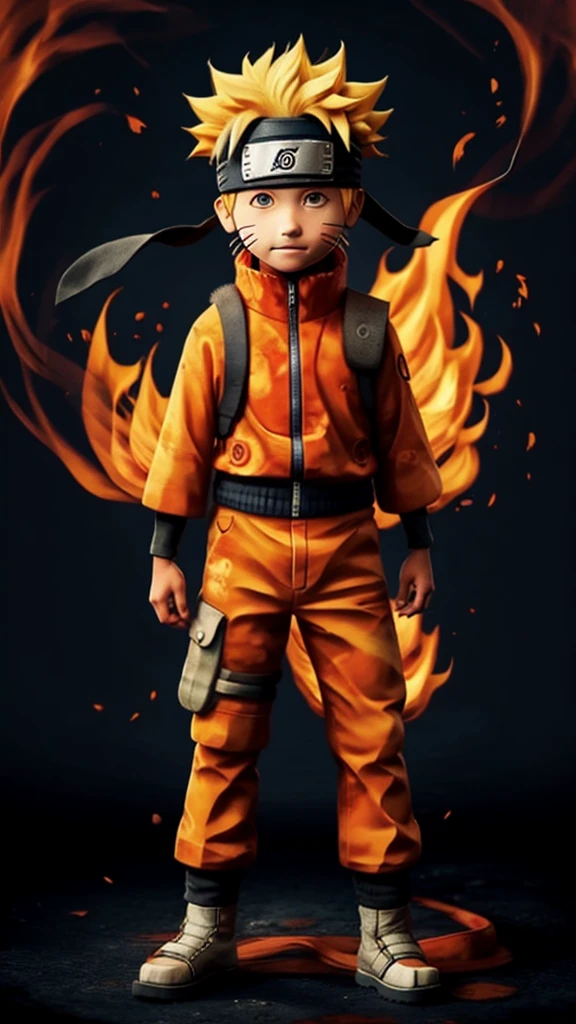 Naruto,1boy, black_background, fire, 9 fox tails,