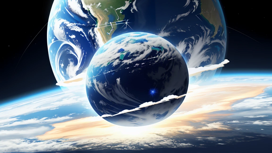 close-up view of the Earth from space, covered in ice, Earth is depicted as a sphere, with a blue atmosphere surrounding it, background is a dark blue space with scattered stars, the earth spinning slowly