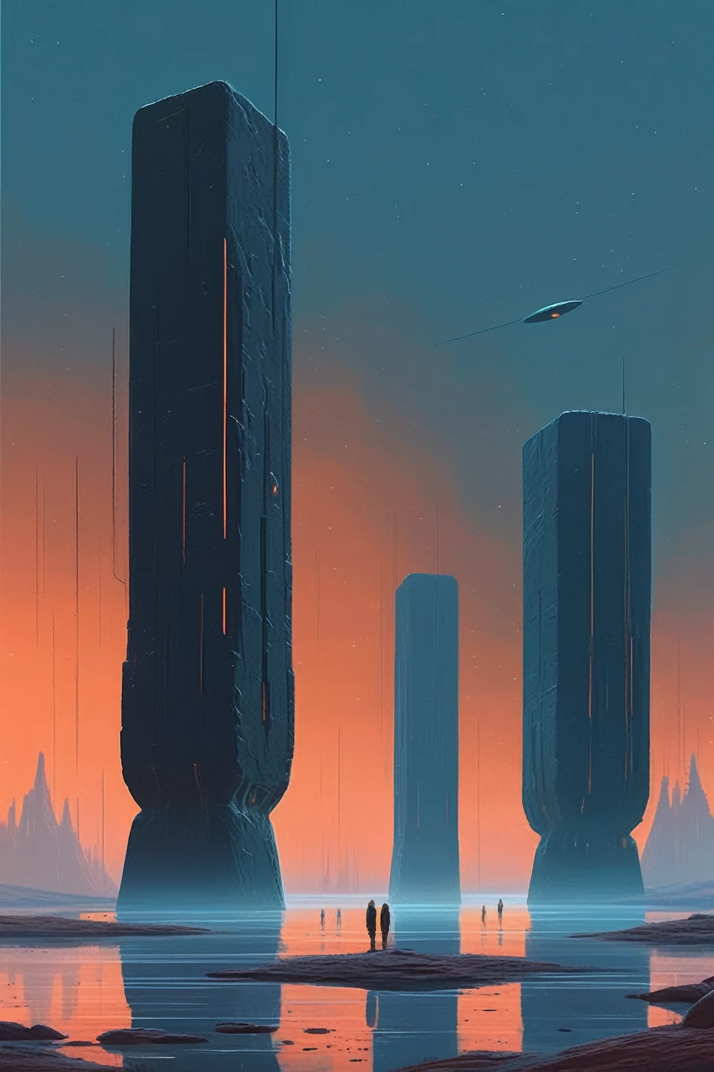 Christopher Balaskas Style - Alien Monoliths Floating in the Dark Abyss, Science fiction of the distant future, In the style of Simon Stalenhag and Ralph McQuarrie