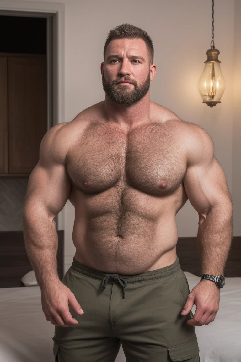 8K HDR Very Extremely Realistic Very Detailed High Quality 8K HDR Very Realistic 46 year old daddy rugged bodybuilder muscle bears man, 8KHDR very realistic beared big daddy muscle bear, and 8KHDR very realistic detailed rugged burly man in shorts, 8KHDR very realistic hair, 8KHDR very realistic beards, 8KHDR very realistic thick neck, 8KHDR very realistic neck lines, 8KHDR very realistic detailed neck, 8KHDR very realistic belly, 8KHDR very realistic burly chest, 8KHDR very realistic detailed hairy burly strong chest and arms, 8KHDR very realistic detailed hairy burly strong chest and arms, 8KHDR very realistic burly muscle bear body, 8KHDR very realistic nipples, 8KHDR very realistic burly muscle bear body, 8KHDR very realistic face, 8KHDR very realistic detailed face, 8KHDR very realistic eyes, 8KHDR very realistic detailed eyes, 8KHDR very realistic pupils, 8KHDR very realistic detailed pupils, 8KHDR very realistic head, 8KHDR very realistic waist, 8KHDR very realistic facial features, 8KHDR very realistic burly arms, 8KHDR very realistic elbows, 8KHDR very realistic hands, 8KHDR very realistic pecs, 8KHDR very realistic belly, 8KHDR very realistic human man body, 8K HDR very realistic bellybutton, 8KHDR very realistic wrists, 8KHDR very realistic fingers, 8KHDR very realistic fingernails, 8KHDR very realistic shoulders, 8KHDR very realistic mouth, 8KHDR very realistic lips, 8KHDR very realistic mens clothing, 8KHDR very realistic detailed mens clothing. 8KHDR Very Realistic Hairy Bearded Burly Muscle bear Photoshoot, 8KHDR Very Realistic Ultra-detailed, 8KHDR very realistic detailed bedroom surroundings, 8KHDR very realistic surroundings lighting, No Deformities, An ultra-realistic photograph captured with a Sony α7 III camera, equipped with an 85mm lens in F 1.2 aperture, The cutting-edge Midjourney v5, ( best quality, highres, realistic:1.37), Super real detailed skin, Ultra-detailed, Photorealistic 1.4, hyper photorealism, 8K HDR Clear HDR Quality,
