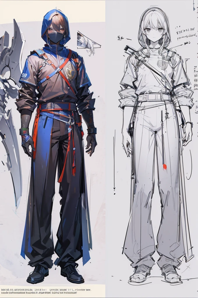 multiple views, pencil sketch, (sketch:1.25), best quality, Line draft, highres, (ultra-detailed:1.1), (illustration:1.1), (infographic:1.2), (solo), perfectly drawn hands, standing, cohesive background, paper, action, (character design:1.1)