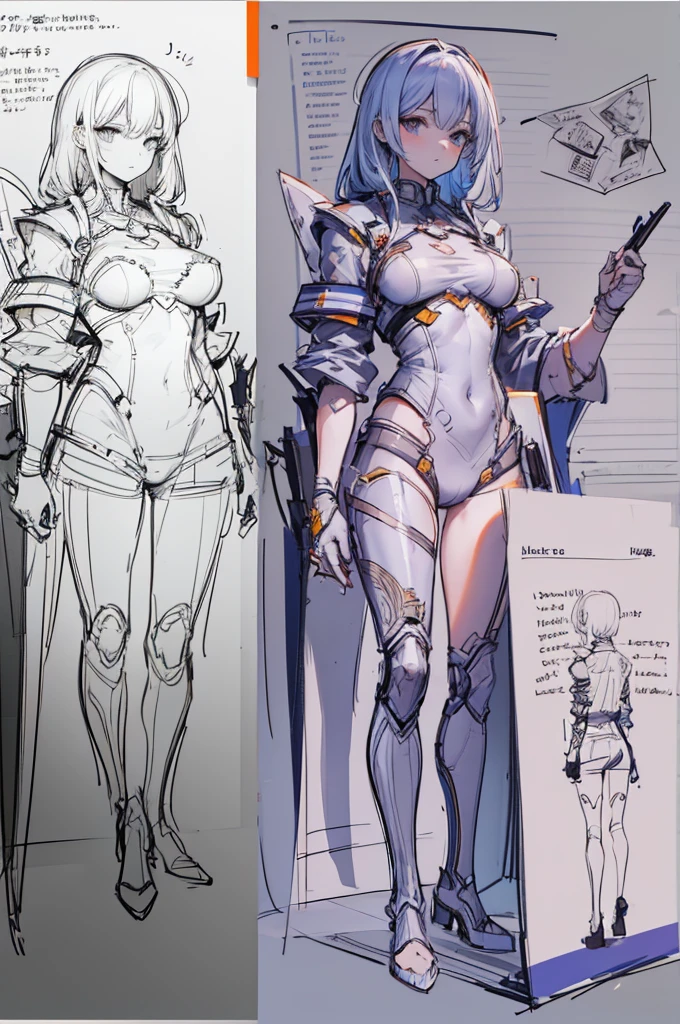 multiple views, pencil sketch, (sketch:1.25), best quality, Line draft, highres, (ultra-detailed:1.1), (illustration:1.1), (infographic:1.2), (solo), perfectly drawn hands, standing, cohesive background, paper, action, (character design:1.1)
