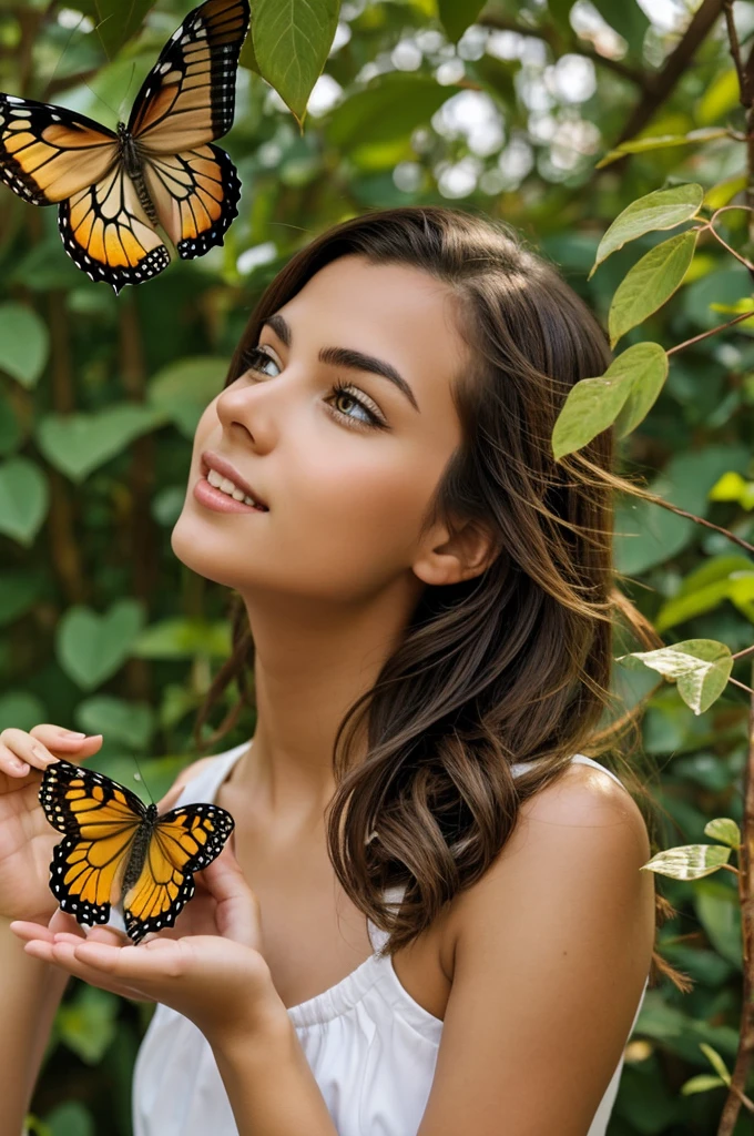 Beautifull girl and butterfly in her hand
