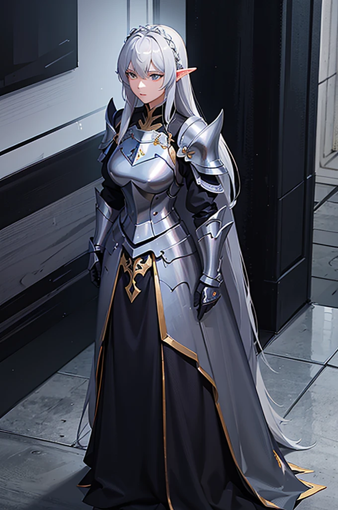 Woman in armor, standing in a dark room with a glaive, girl in armor, gorgeous female paladin, alluring elf princess knight, from line 2, Dressed in heavy armor, female paladin, picture of female paladin, female paladin в стиле фэнтези, extremely detailed art germ, female knight, of a beautiful female knight, beautiful female knight