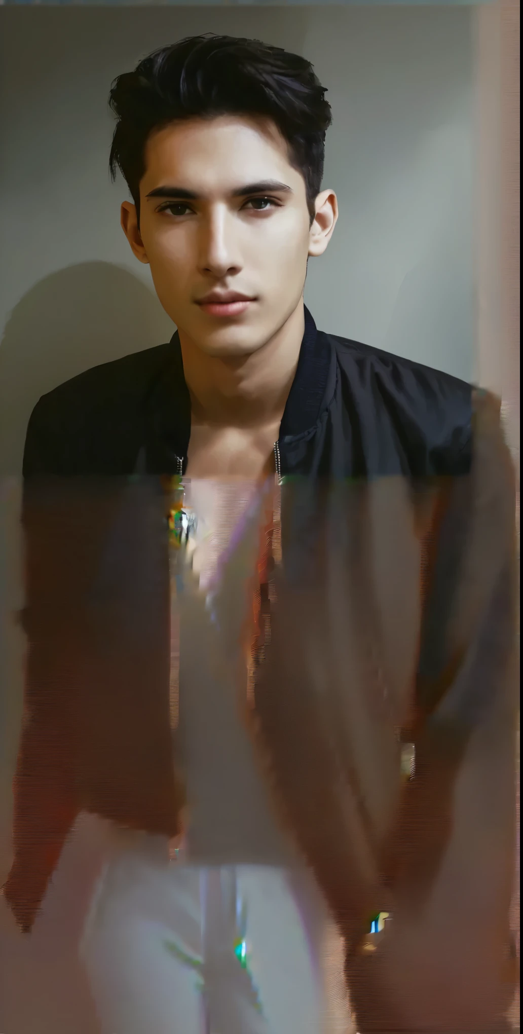 black jacket, white shirt, pants, arms