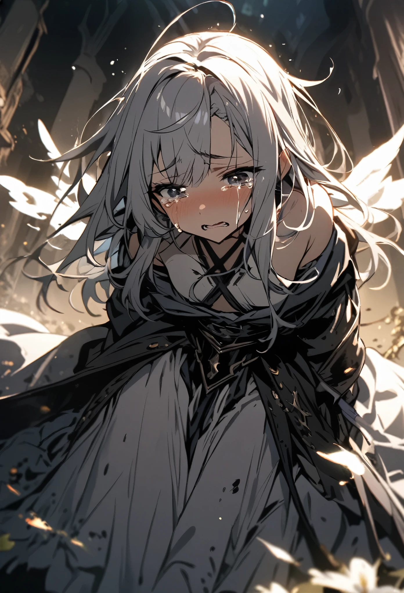 angelic ,forsaken, tears drop down, 1girl