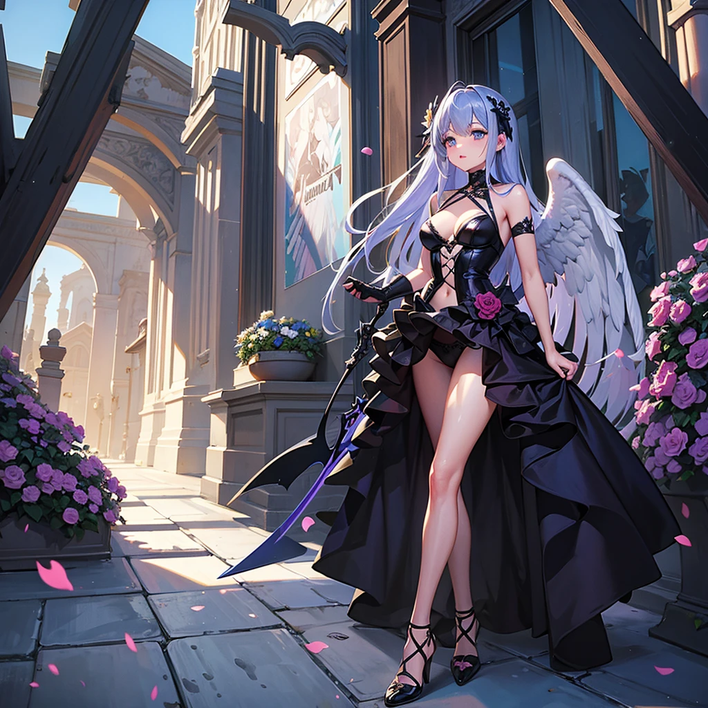 dark angel kissing flowers and sword