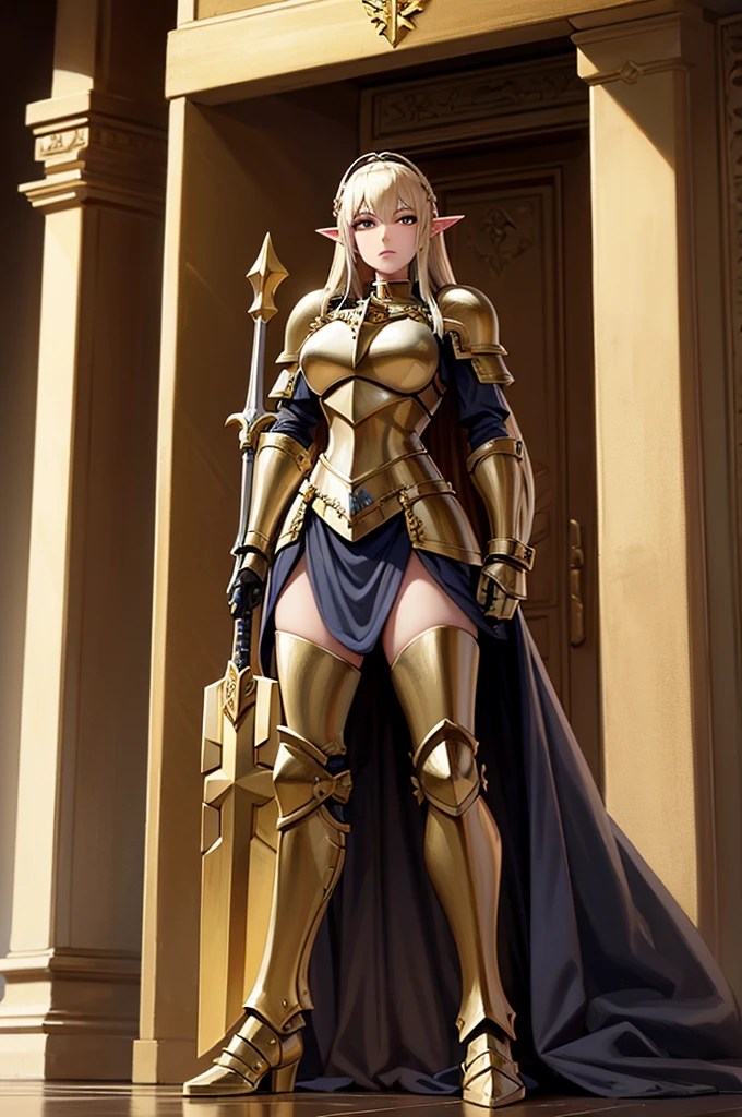 Woman in armor, standing in a dark room with a glaive, girl in armor, gorgeous female paladin, alluring elf princess knight, from line 2, Dressed in heavy armor, female paladin, picture of female paladin, female paladin в стиле фэнтези, extremely detailed art germ, female knight, of a beautiful female knight, beautiful female knight, Arafed statue of a knight with sword and shield, golden paladin armor, Warhammer Emperium Style, Ares in heavy armor and sword, Adeptus Custodes Centurion, heavy gold armor, Heavy golden armor, golden paladin, Fantasy art of Warhammer, War Hammer, Epic Paladin Armor, warhammer 4 0k fantasy, golden heavy armor. Dramatic