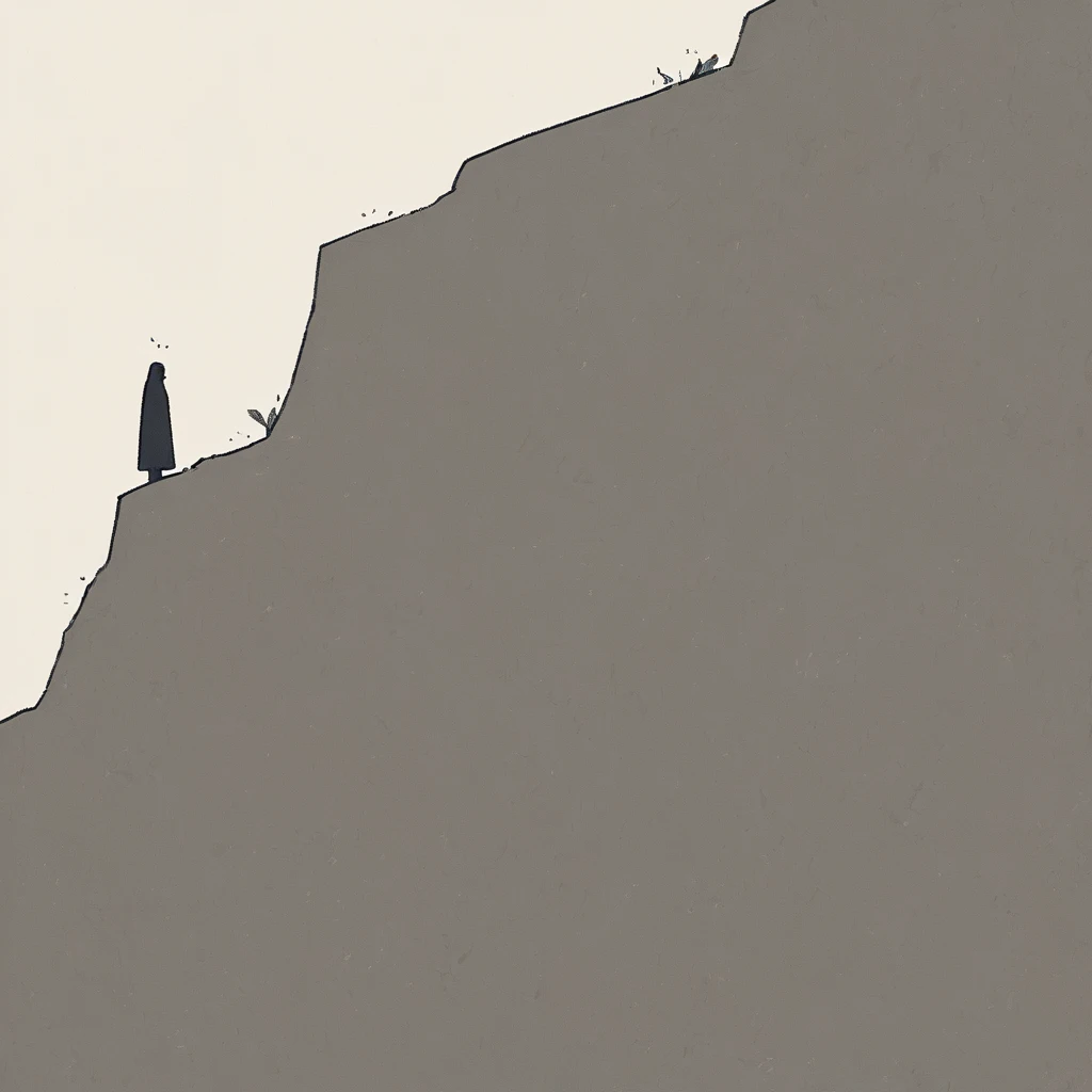 simple，Minimalist illustration，solitary figure，Cliff edge， 
