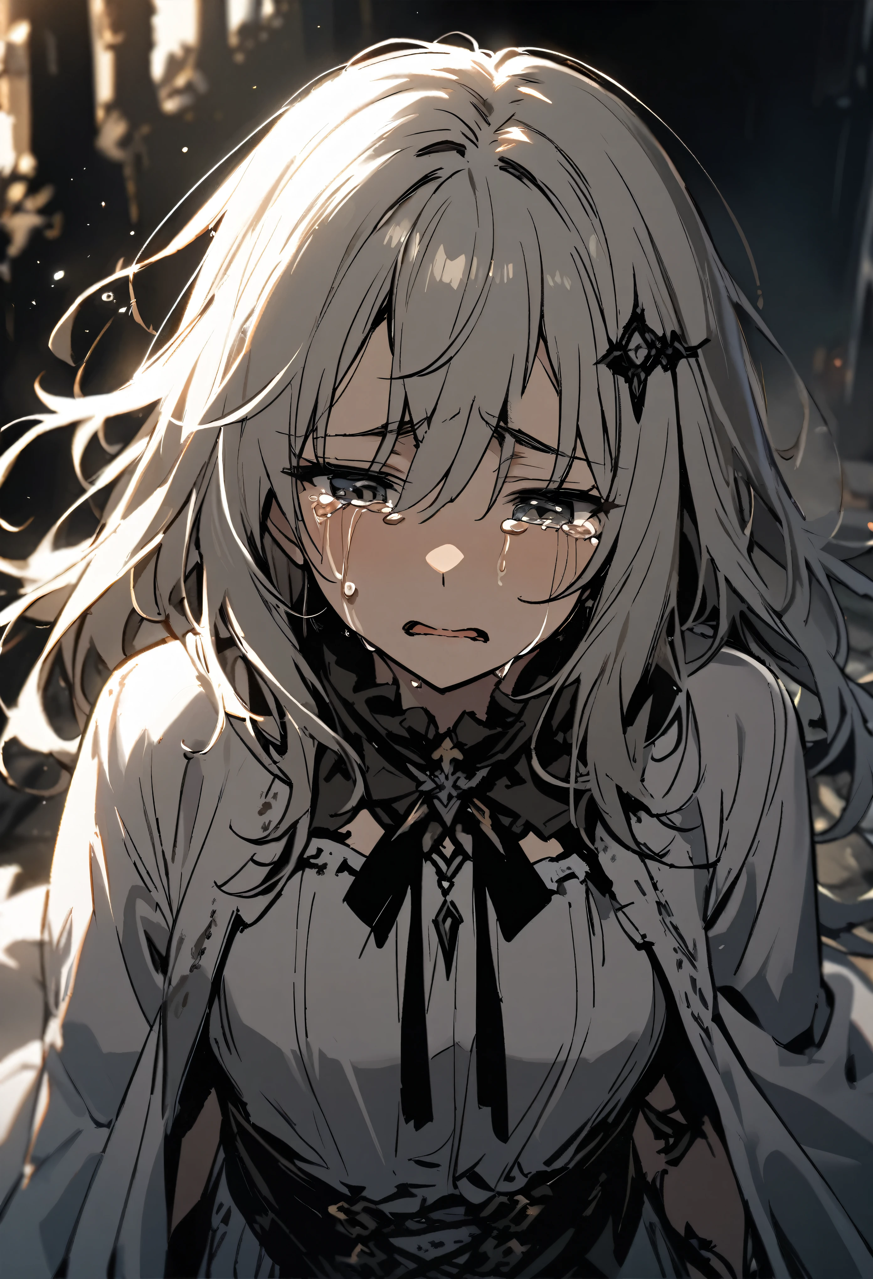 angelic ,forsaken, tears drop down, 1girl