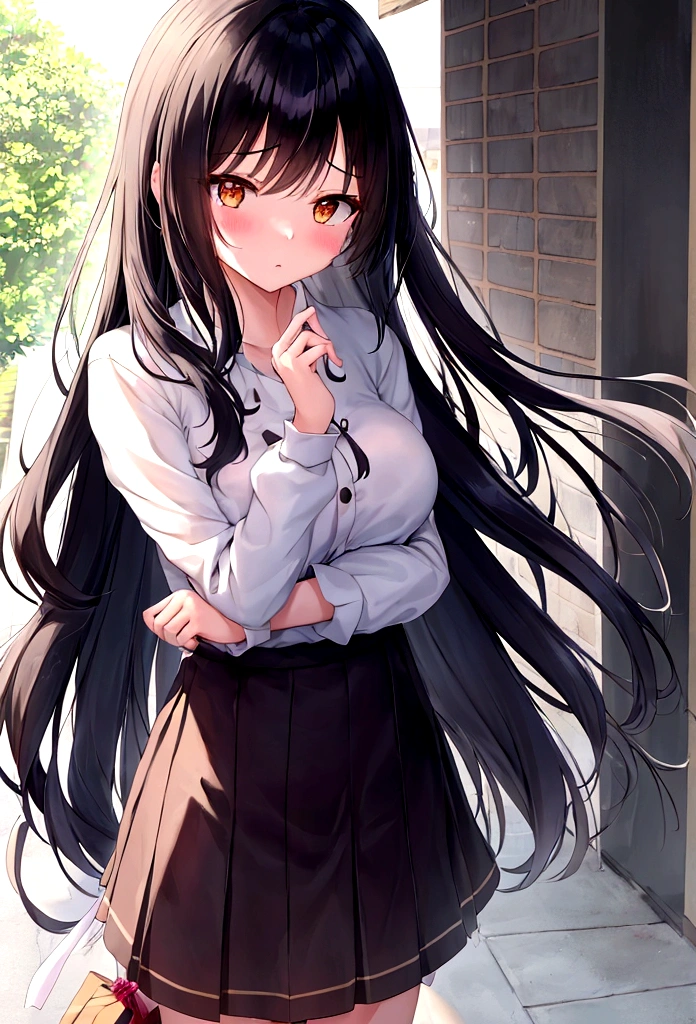 Her long black hair is caressed by the wind,Looks mature yet pretty,Intertwined with the surrounding light and shadow,Rendering warm tones,The smell of summer。this moment,She is like a visual shock,Can't take your eyes off。The whole body reveals the hot girl style,As if she jumped out of a cartoon girl,Let you forget the hustle and bustle around you for a while,I just want to quietly appreciate this beautiful scene。