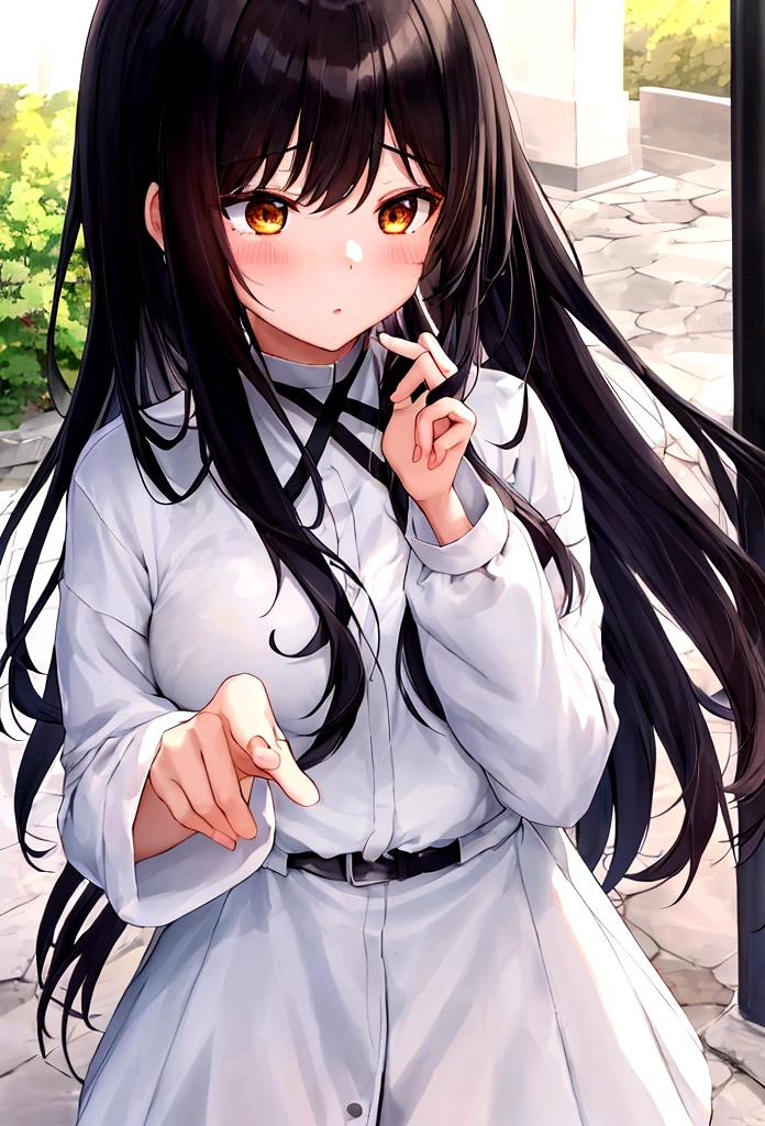 Her long black hair is caressed by the wind,Looks mature yet pretty,Intertwined with the surrounding light and shadow,Rendering warm tones,The smell of summer。this moment,She is like a visual shock,Can't take your eyes off。The whole body reveals the hot girl style,As if she jumped out of a cartoon girl,Let you forget the hustle and bustle around you for a while,I just want to quietly appreciate this beautiful scene。